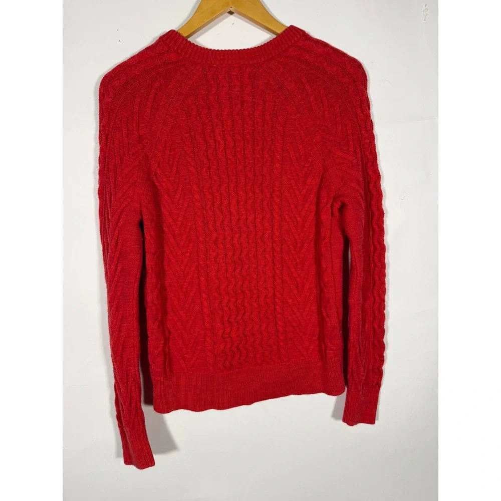 Gap Red Cable Knit Sweater Mens Medium Crew Neck Raglan Long Sleeve Pullover